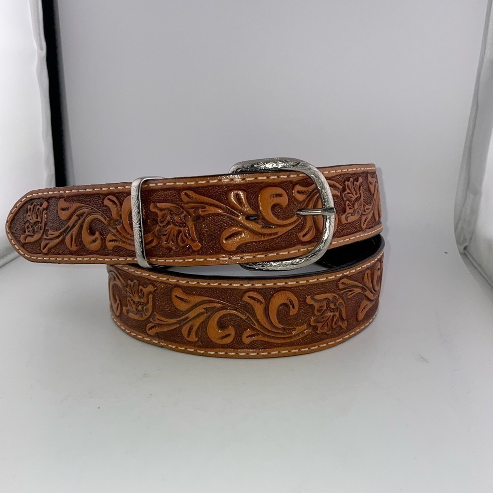 NWOT Double J Saddlery Cognac Leather Tooled Belt 44 MSRP $335​​​​​​​​​​​​​ - Picture 8 of 10